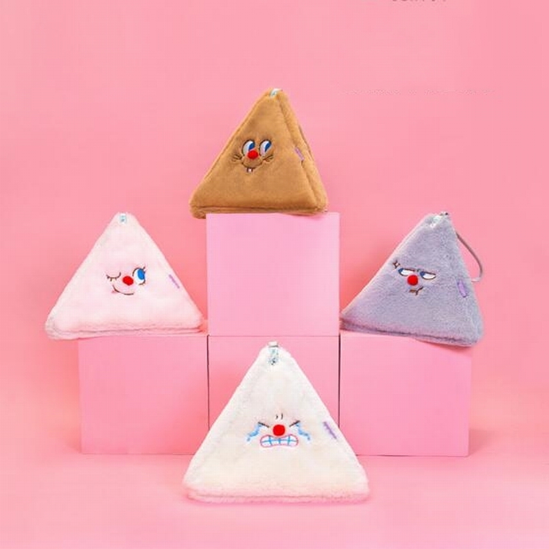 Korean Harajuku Plush Triange Women Purses And Handbags Kawaii Enmoji Girls Day Clutches Mini Makeup Storage Bag Cute Pouch