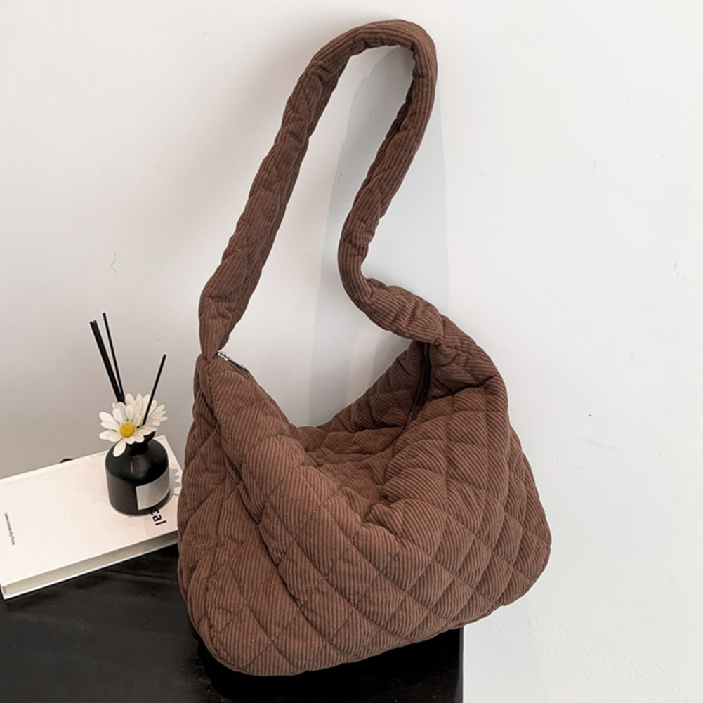 Women Underarm Bag Corduroy Quilted Shoulder Bag Large Capacity Shoulder Bag Trendy Bag for Daily Office Use Solid Color Handbag