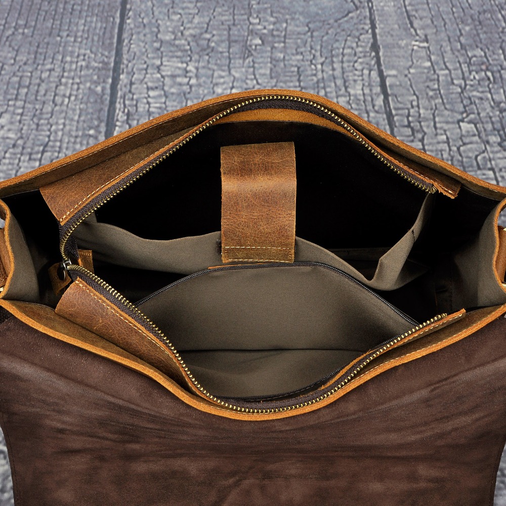 Quality Leather Male Design Casual Shoulder Messenger Crossbody bag Fashion Laptop Satchel University School Student bag A063-b