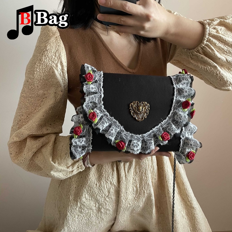 Womens shoulder bag girl Retro bag Lolita Golden Angel Handbag messenger bag female Rose lace popular underarm bag cosplay