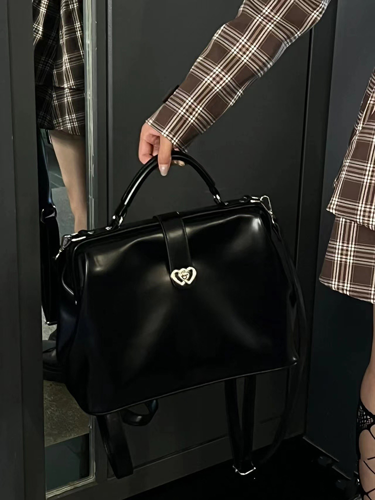 Casual Versatile Large Capacity Academy Style Black Backpack For Student Retro Solid New Women Single Shoulder Crossbody Handbag