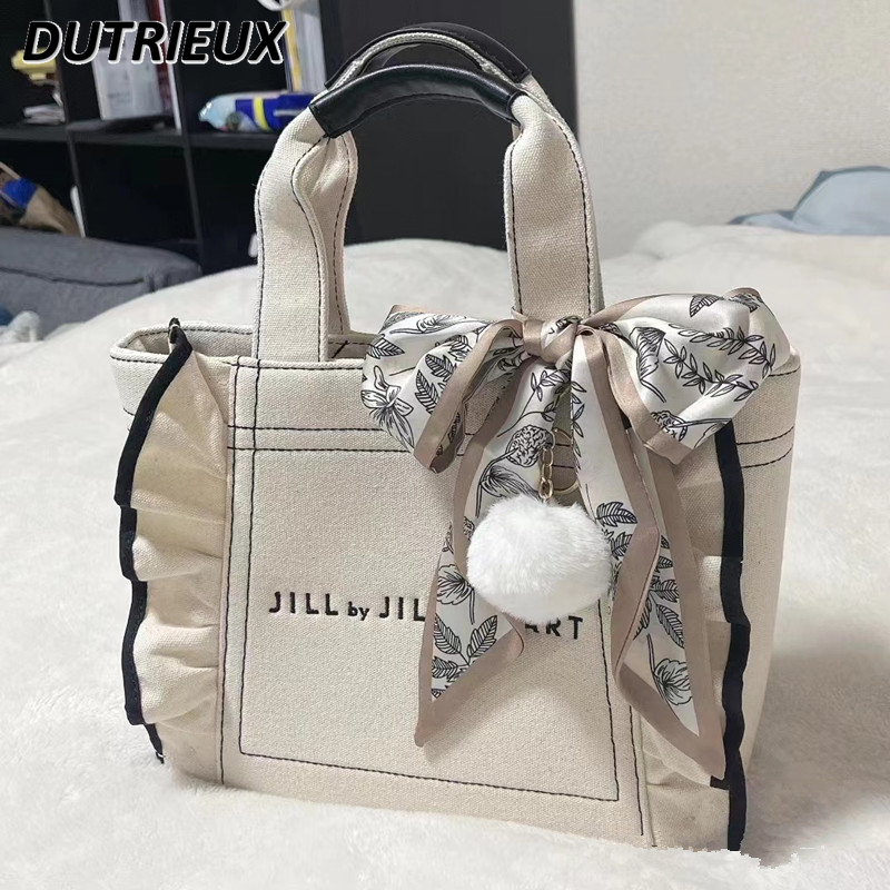 Japanese Style Ruffles Canvas Bag New Large Size Bags Girls Commuter Portable Messenger All-Matching Casual Handbags for Women
