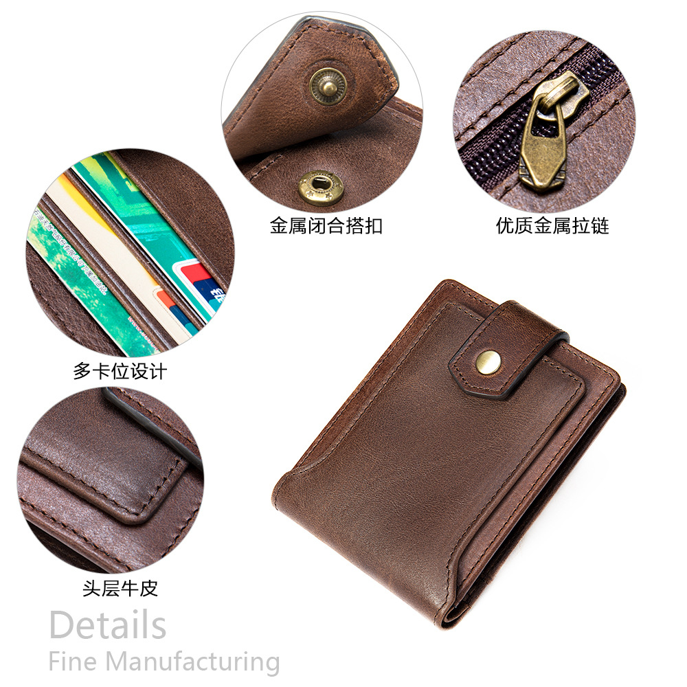 100% Genuine Leather Men Wallet Vintage Fashion Cowhide Card Holders Coin Pocket Bag Large Capacity Purse High Quality Gift