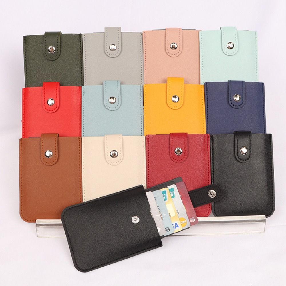 Laminated Concealed Pull-out Business Card Case 5 Card Pockets PU Leather Slim ID Card Holder Men Women Mini Wallets