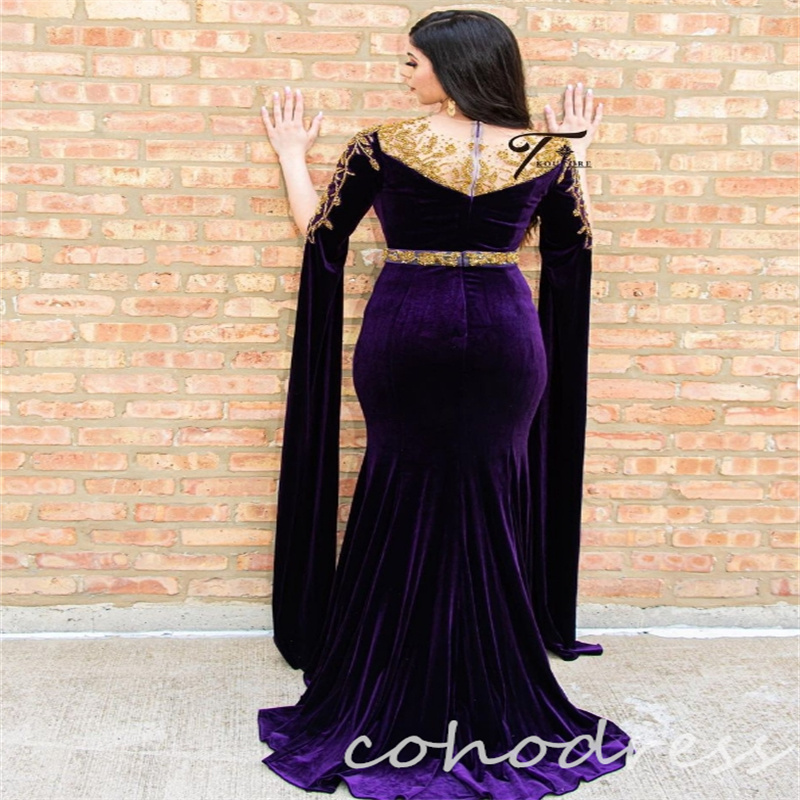 Elegant Purple Mermaid Evening Dresses With Beaded Velvet Middle East Arabic Dubai Prom Dress Gorgeous Formal Second Party Wear Vestio De Fiesta