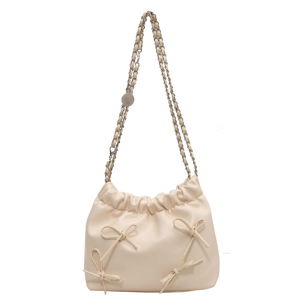 Women Fashion Satchel Bag Large Capacity PU Bow Shoulder Bag Simple Messenger Bag Solid Color Hasp Closure for Outdoor Travel
