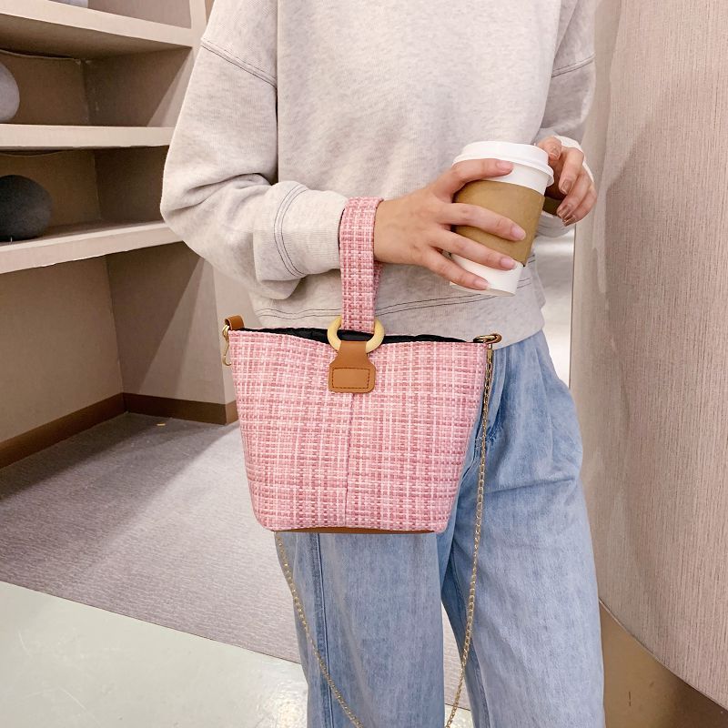 Female Bag 2021 Popular Summer Style Cylindrical Bag Casual Woven One-shoulder Bucket Bag Portable Ins Chain Messenger Bag