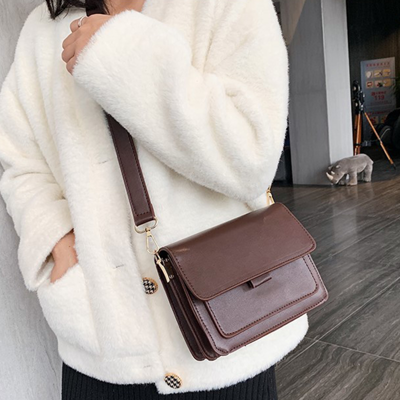 Vintage Shoulder Bag For Women PU Leather Crossbody Bag Simple Solid Color Messenger Bag New Lady Small Square Bag Casual Pouch