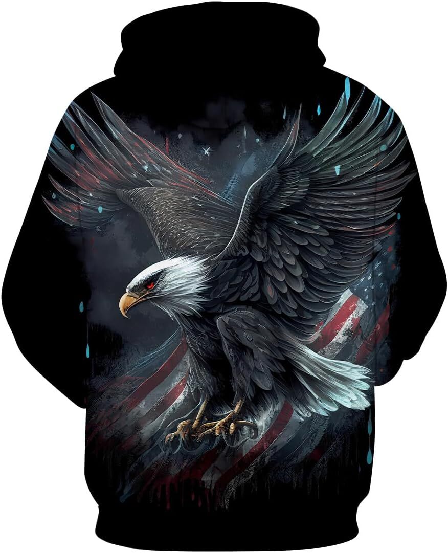 Hoodie for Mens Womens Mens 3D Eagle Print Hoodie - Patriotic Theme, Animal Graphic Sweatshirt Graphic Hoodies sweatshirt Pullover Long Sleeve Cool ea