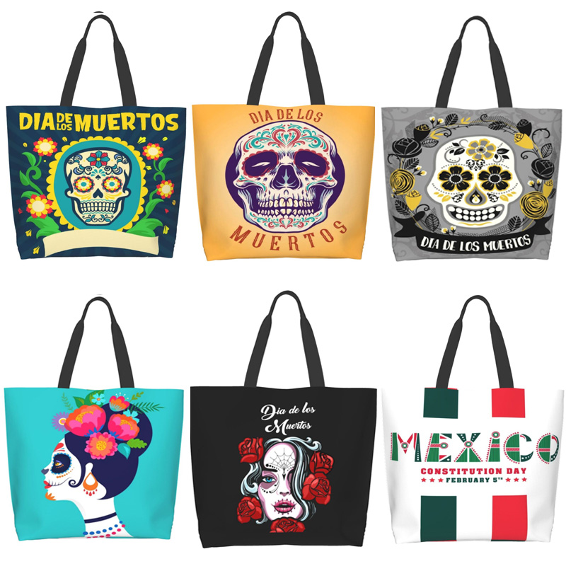Day of The Dead Mexico Skull Tote Bag Fashion Handbag Women Casual Shoulder Bag Gothic Print Girl Reusable Shopping Bag