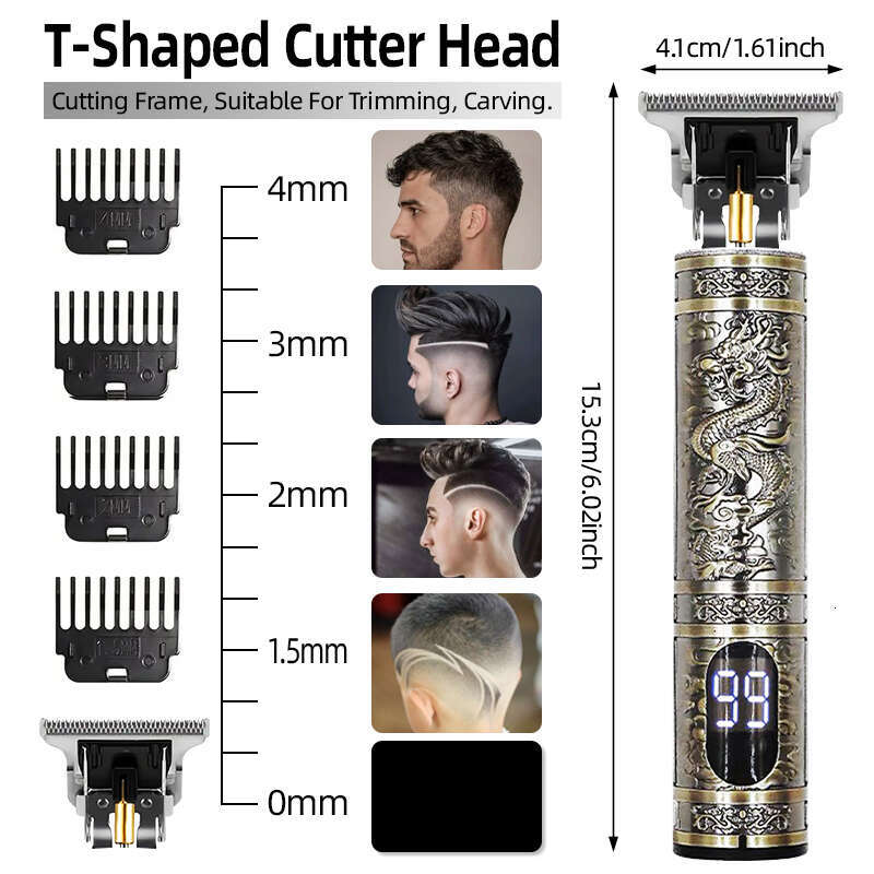 Professional Men's Hair Clippers Kit with LCD Display Wireless Charging Close Zero Gap Cutting Beard Trimmer