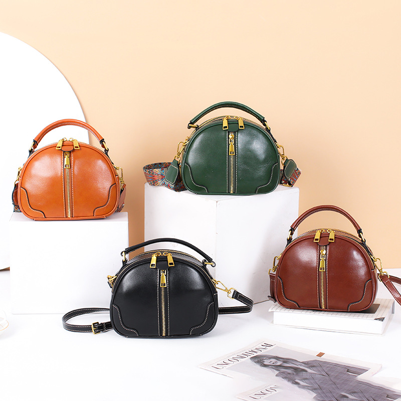2023 New Genuine Leather Women's Bag Crossbody Retro Small Popular Shoulder Handbag Lady Soft Cowhide Casual Designer Shell Bag