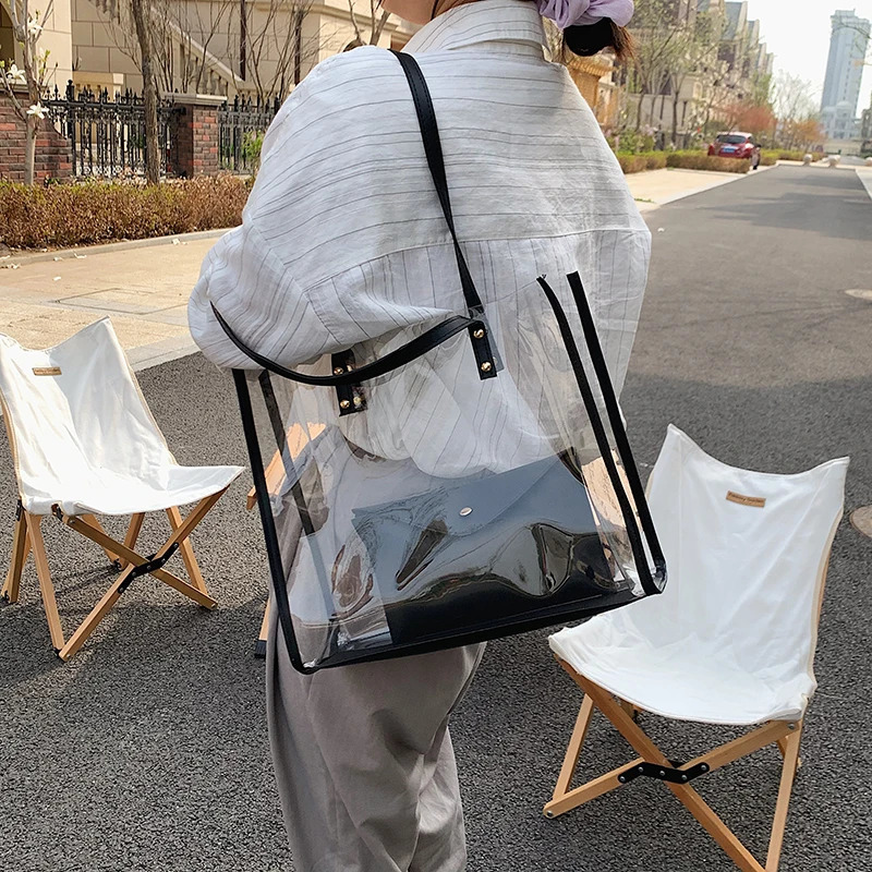 Transparent PVC Womens Shoulder Bag Waterproof WalletHandbag Fashion Jelly Large Beach Holiday Shopping Handbag 241107