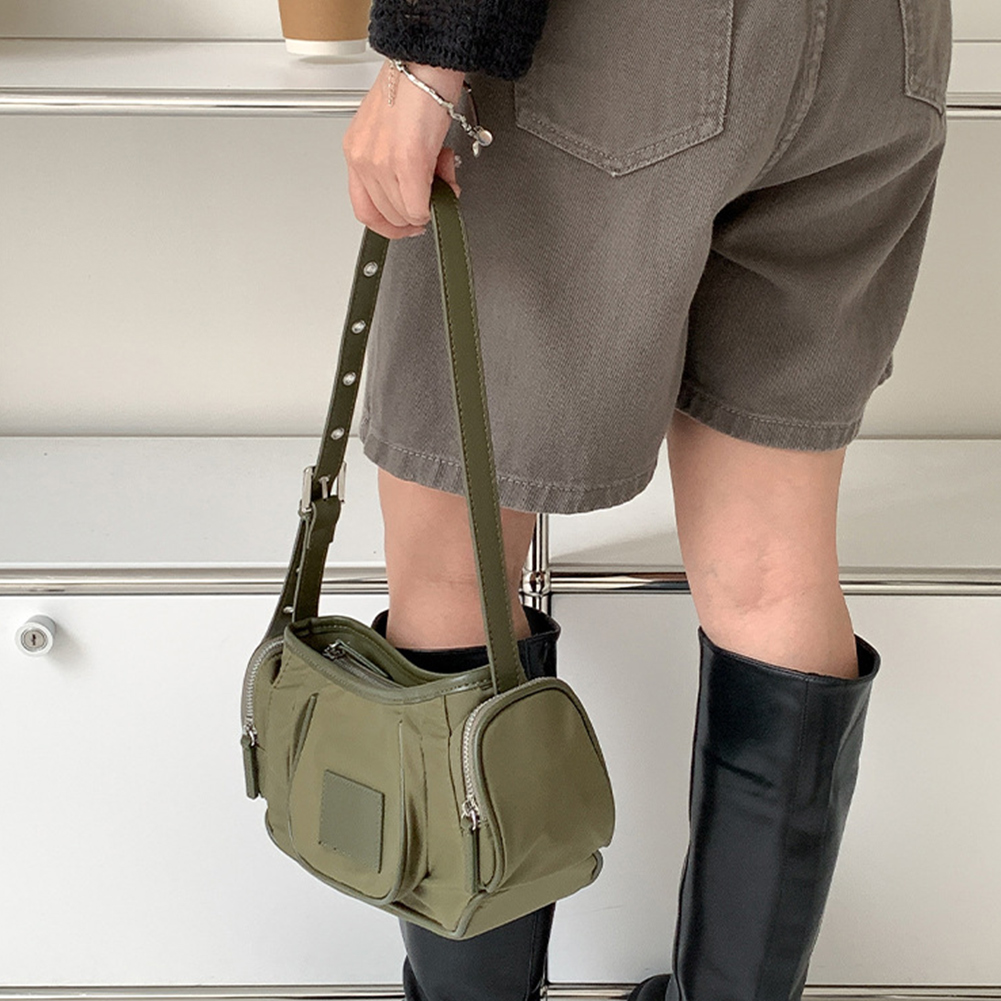 Women Single Shoulder Bag Large Capacity Nylon Underarm Bag Simple Tote Purse Adjustable Strap Multi-pocket for Outdoor Party