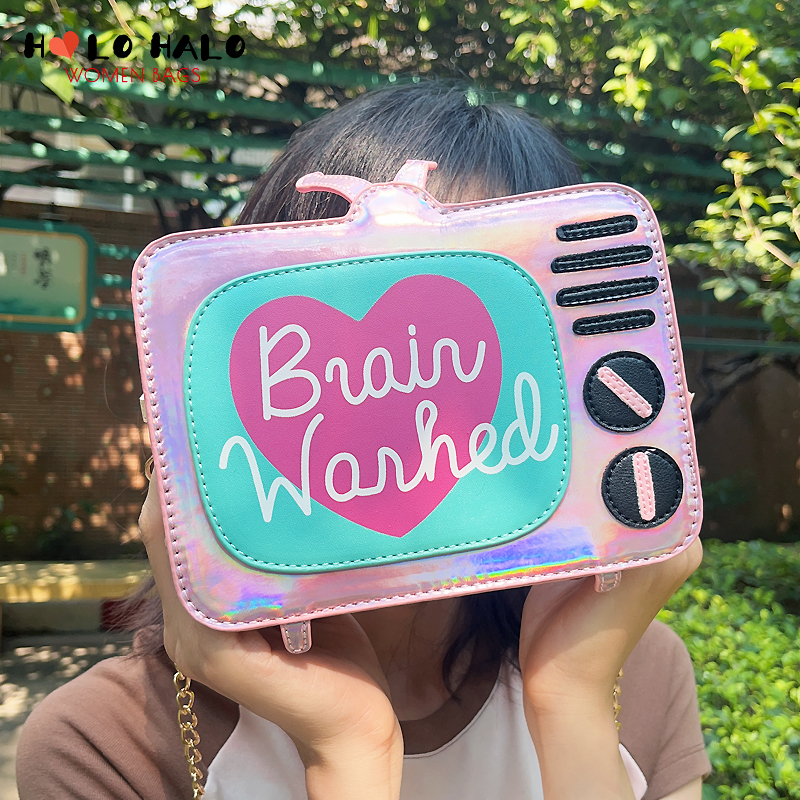 Novelty Laser TV Design Women Handbag and Purse Girl Mini Shoulder Bag Ladies Fun Crossbody Messenger Bag Kawaii Daily Clutch