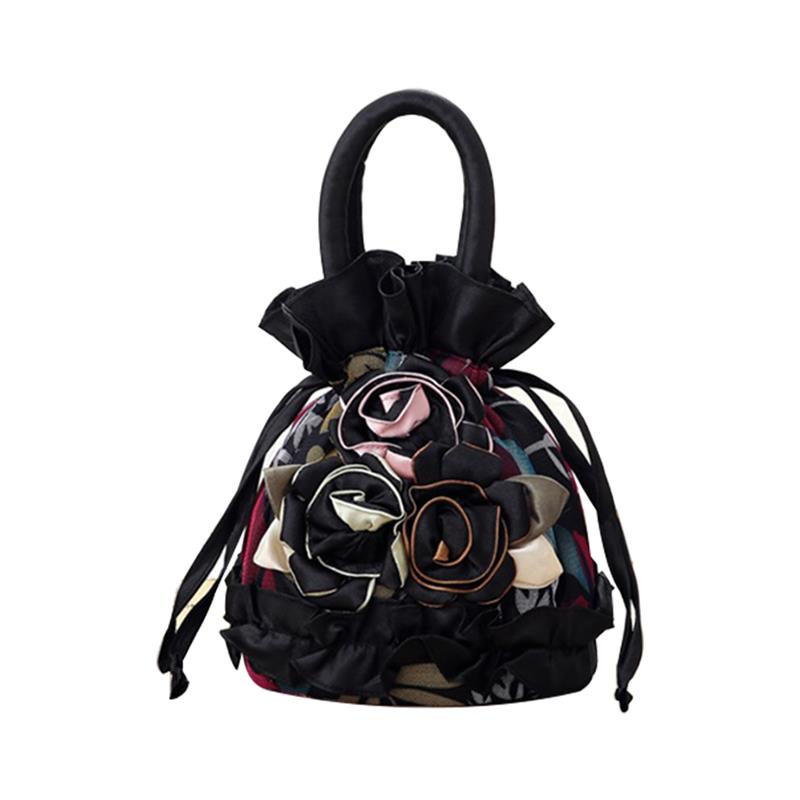 Fashion Small Women Leather Bucket Bag Handbag Floral Lace Drawstring Shoulder Bag Messenger Crossbody Bags Purses