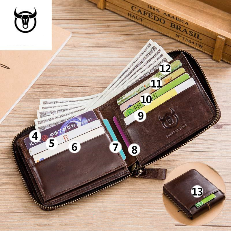 Mens Genuine Leather Wallet Business ID Card Holder Billfold Zipper Purse Wallet Clutch Brand Coin holder Male Wallet
