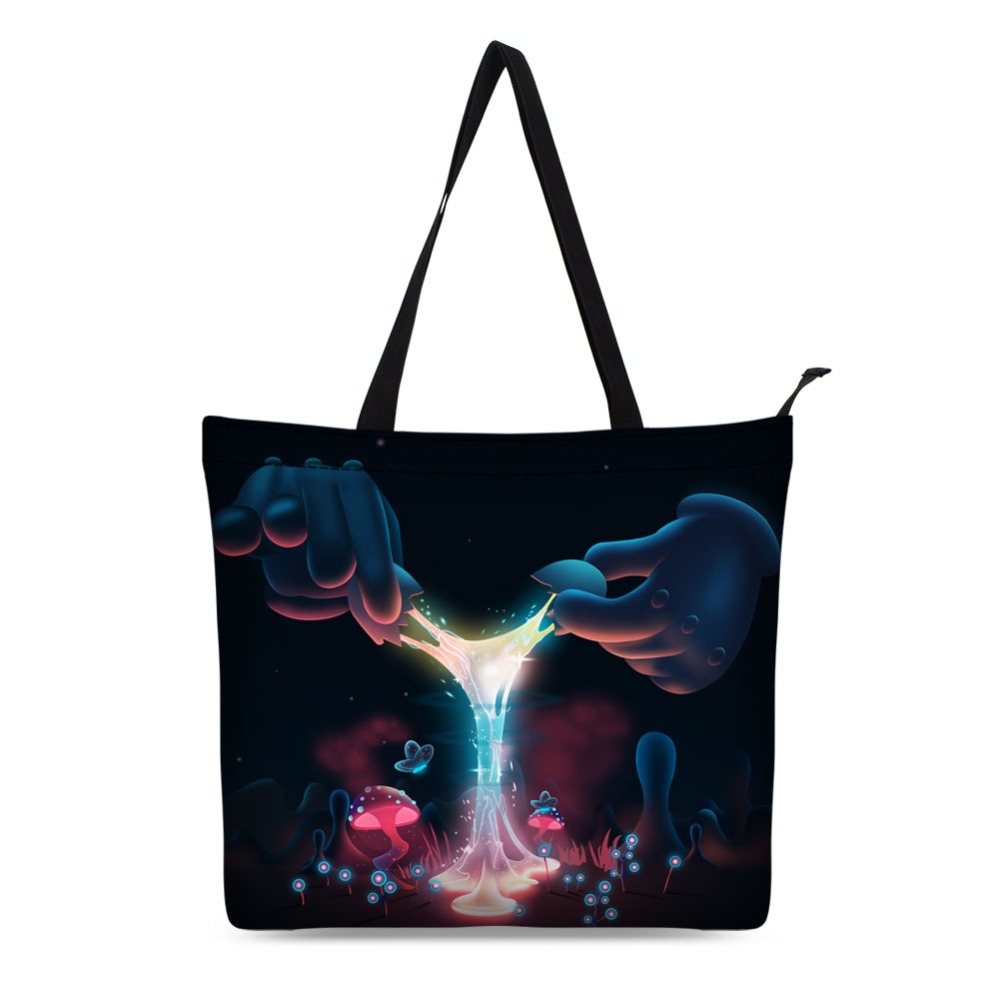 girls cartoon design tote bag canvas shopping bag fancy black style bag for school or daily use large capacity tote