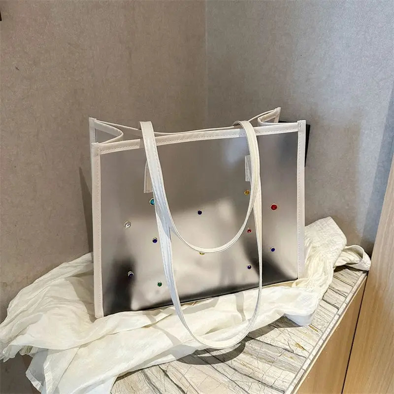 transparent large capacity womens bag two-piece set frosted jelly fashionable one shoulder street jelly handbag 241107