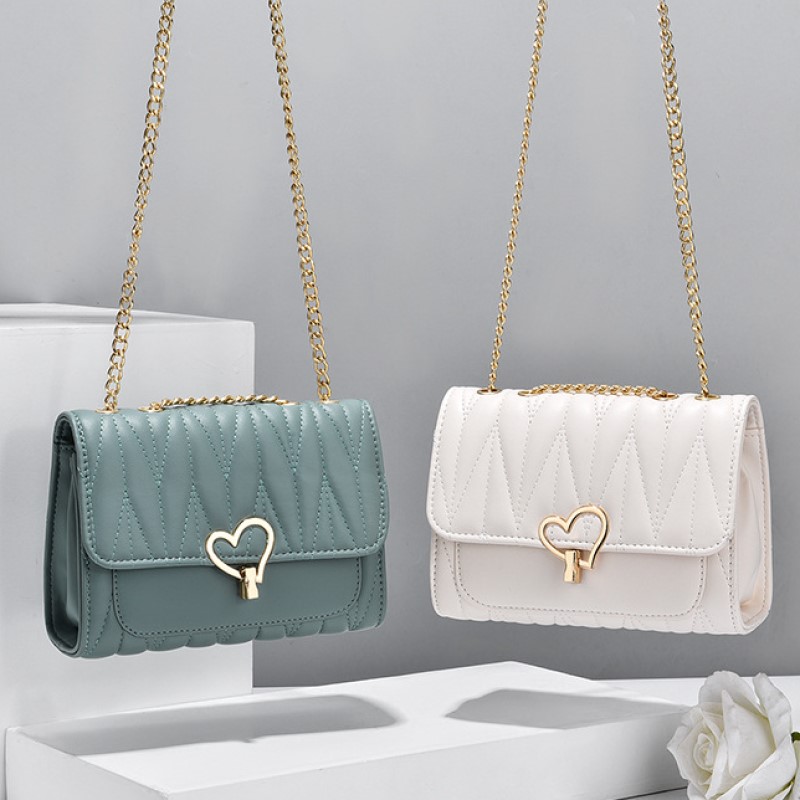 Women's Leather Premium Textured Chain Single Shoulder Handbag Small Square Bag Crossbody