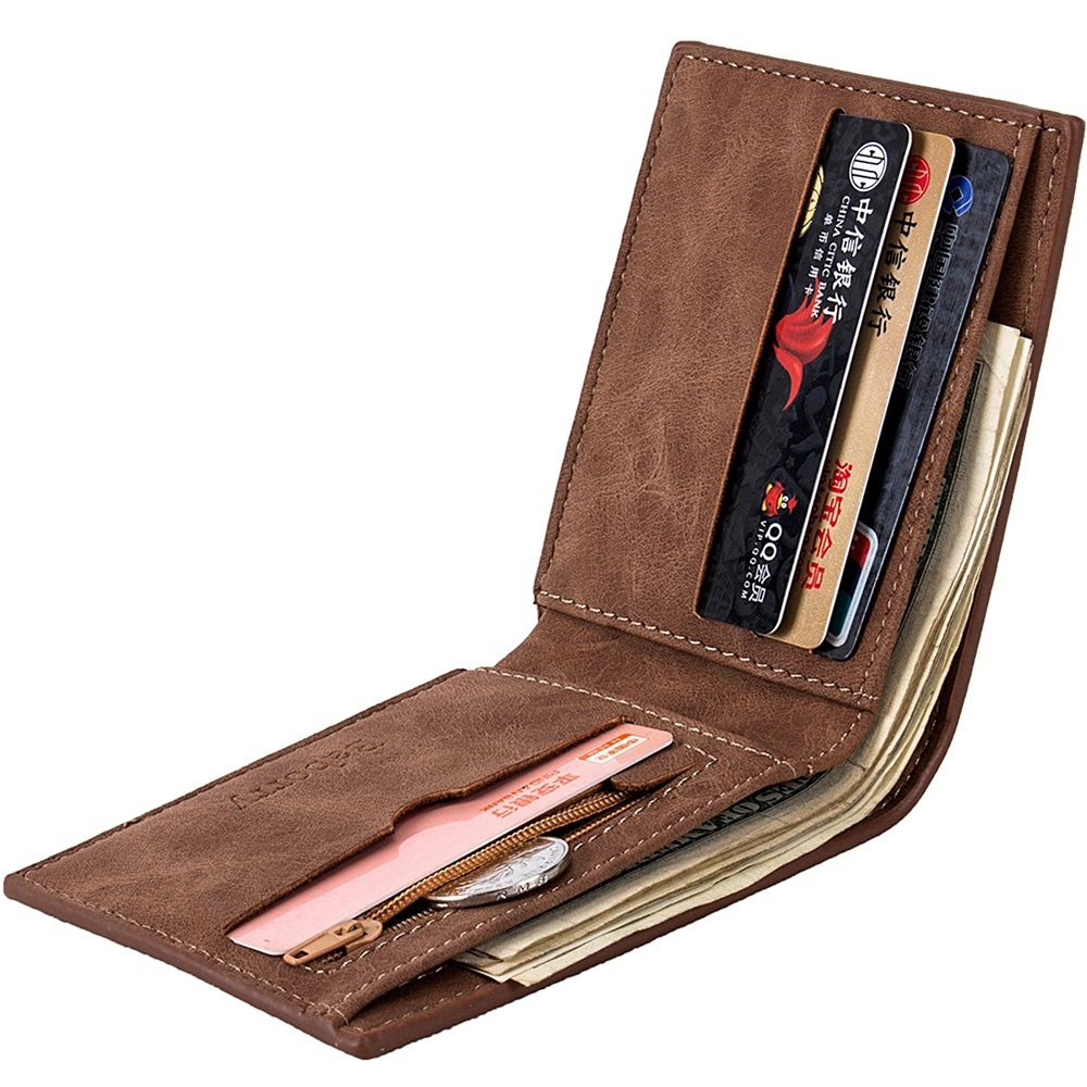 1Pc PU Leather Retro Short Men's Luxury Business Wallet Card Holder 2 Folding Open Solid Color Letters Engraving Coin Purses