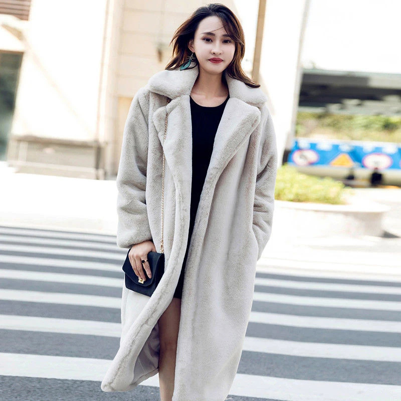 Casacos de inverno femininos elegant yellow long faux fur coat womens fashionable fur coat loose thick warm winter fur coat 241107