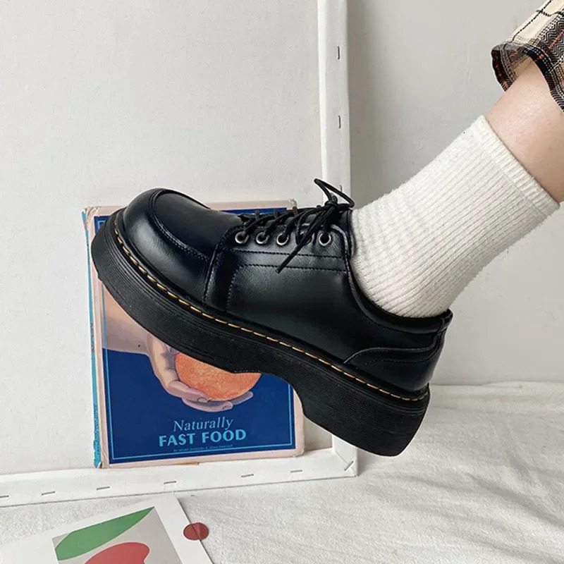 Mary Jane Womens Pump 220Spring Solid Lace Platform Shoes Round Toes Casual Zapatillas Inkless Black 4.5CM High Zapato De Taco n 241106