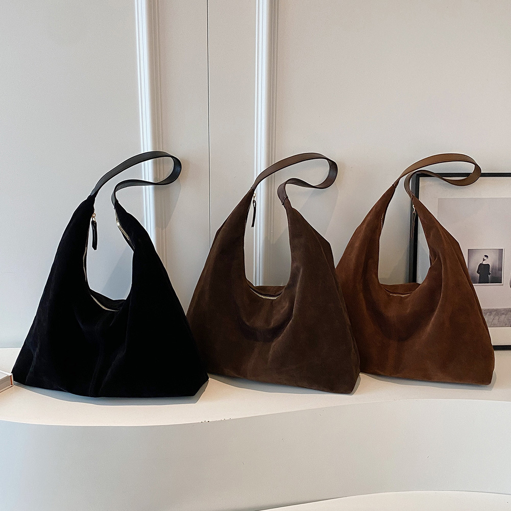 Suede Bag for Women Women's Sucker Vintage Bag Large Capacity Suede Shoulder Bag Simple Casual Leather Shopper Bag Handbag