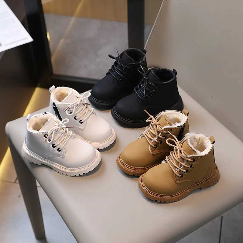 Winter Children Shoes Snow Boots Fashion British Short Boots Boys Side Zip Warm Girls Snow Cotton Boots Sneakers XJ241206