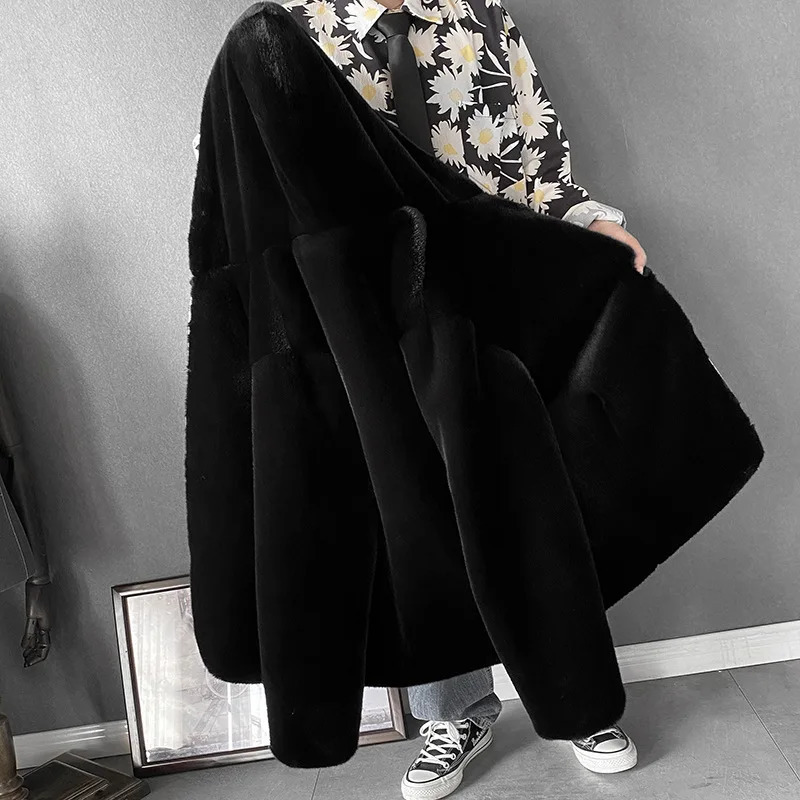 Mens faux fur collar hooded jacket Mens faux mink fur coat Winter snow windproof long sleeved zipper top Large size 5xl 6XL 241107