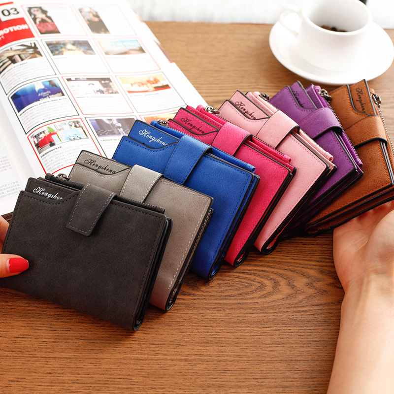 Short Wallet Ladies Coin Purse Buckle Student Frosted Multi Card Slot Zip Money Clip Wallets Women's Fashion Wallet