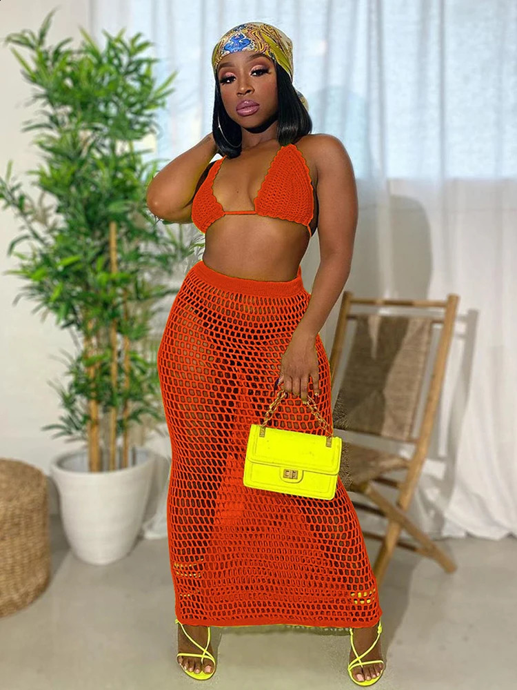 Townlike Hollow Out Bandage Sexy Two Piece Set Spaghetti Strap Top And Long Skirt Beach Summer 2 Women Outfits 240401