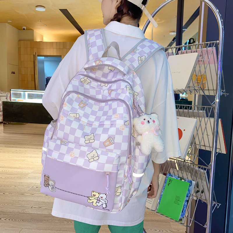 Preppy Schoolbag 2023 New Style Plaid Simple Backpack Large Capacity Junior High School Students Leisure Backpack