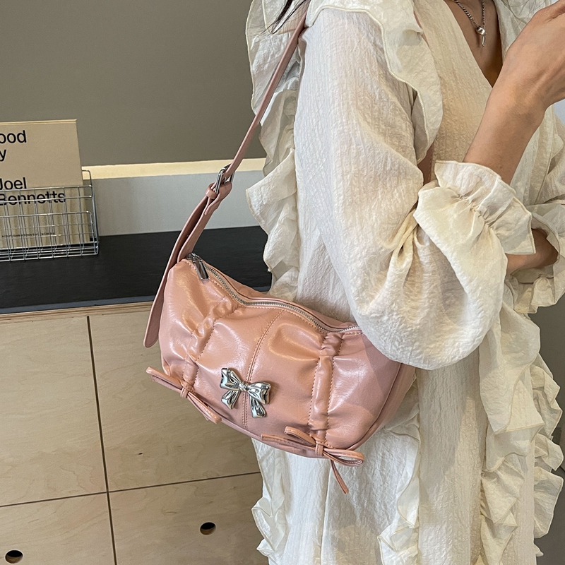 LEFTSIDE Bow Design Small Crossbody Bags for Women 2024 Korean Fashion Silver PU Leather Shoulder Bag Lady Handbags and Purses