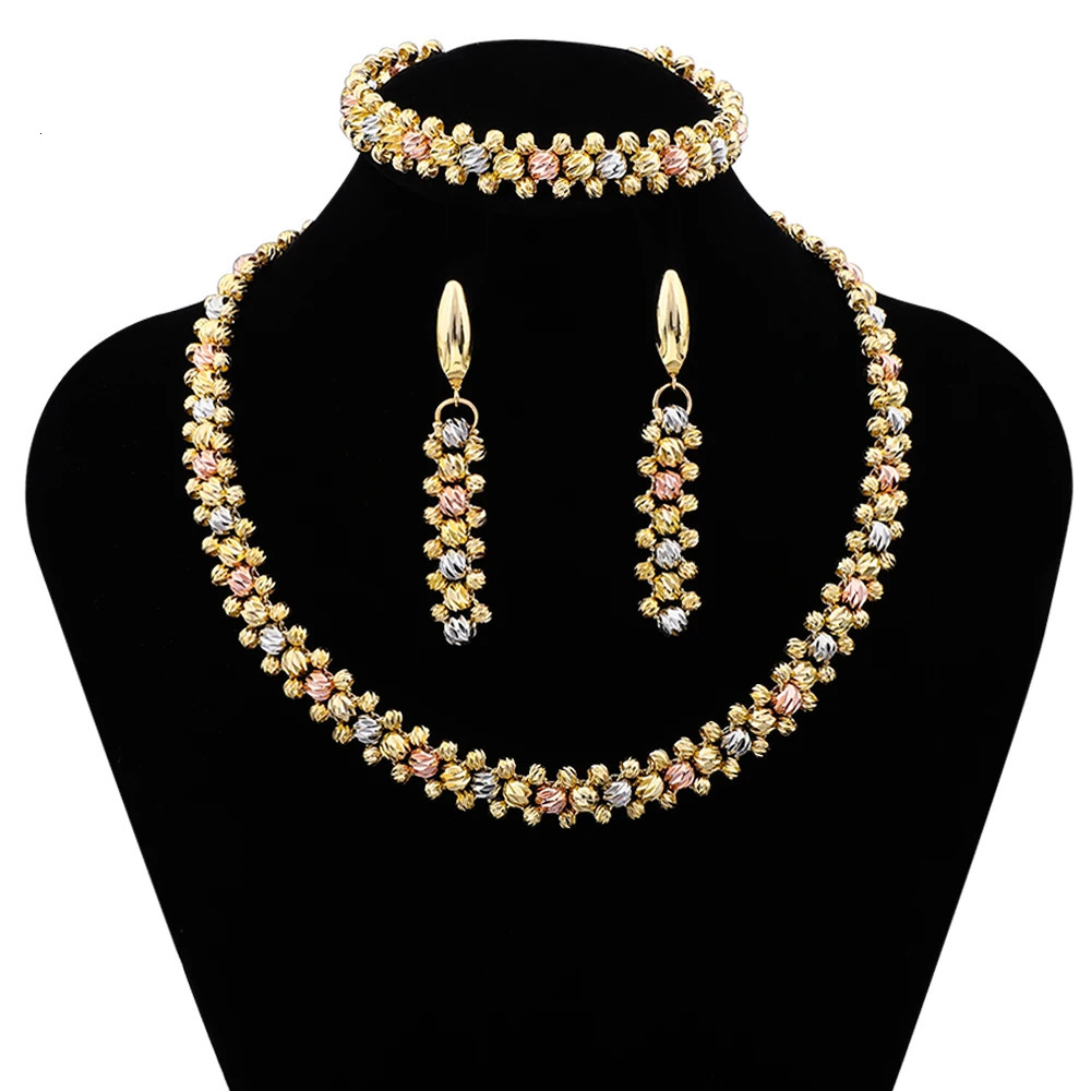 Dubai Colored Necklace Earrings Bracelet Jewelry Set Indian Jewelry Fashion Dinner Party Daily Clothing Accessories 241106