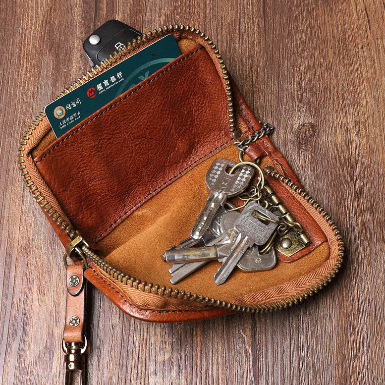 Handmade Genuine Leather Key Holder Organizer Cow Leather Car Key Bag Wallet Housekeeper Multifunction Key Case Card