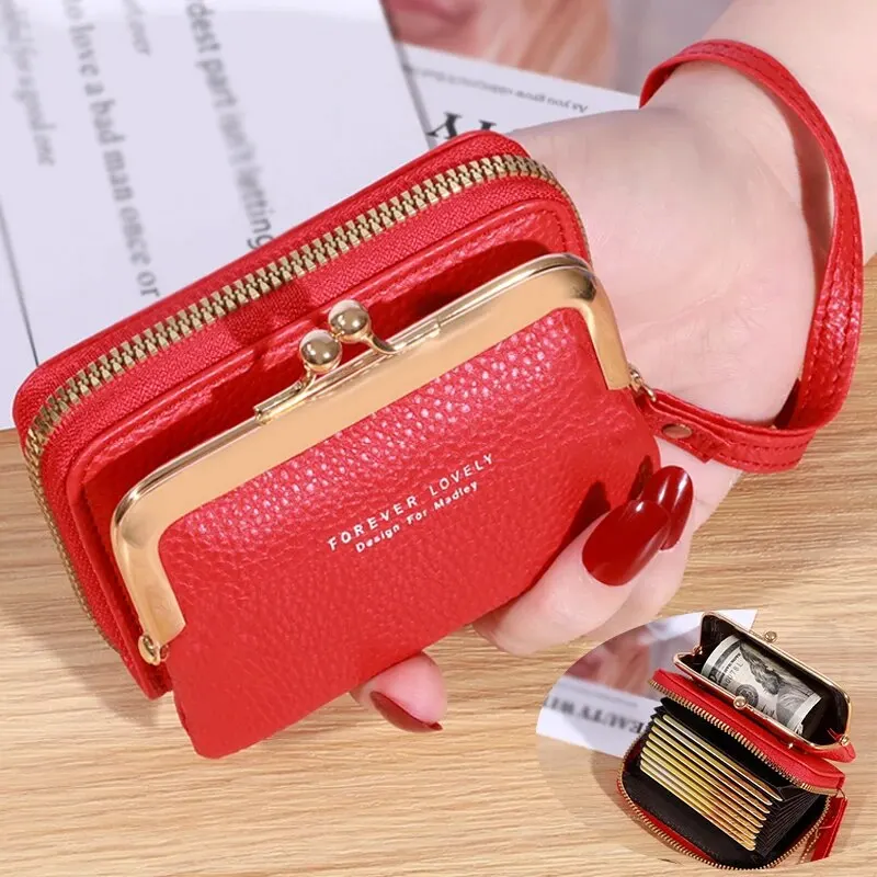 PT014,Women's Fashion Wrist Strap Short Zero Wallet Large Capacity Coin Multiple Positions Card Bag Money Clip