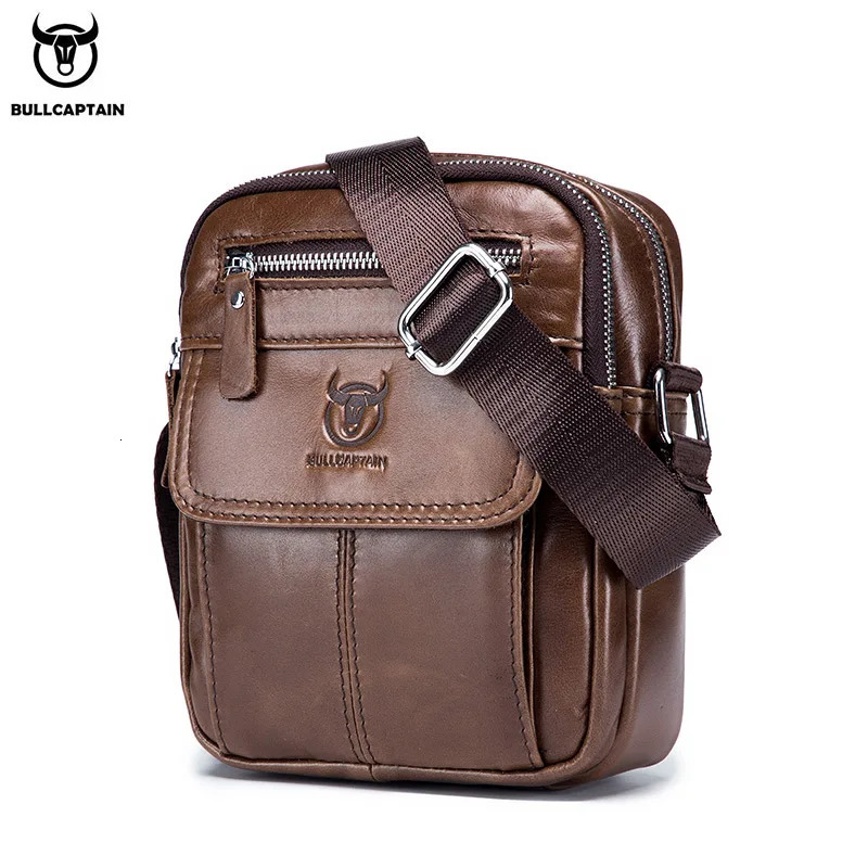 Bullcaptain Casual Mens Shoulder Bags Business Messenger Bag highQuality Cow Leather Mini Large Capacity Pocket 241106