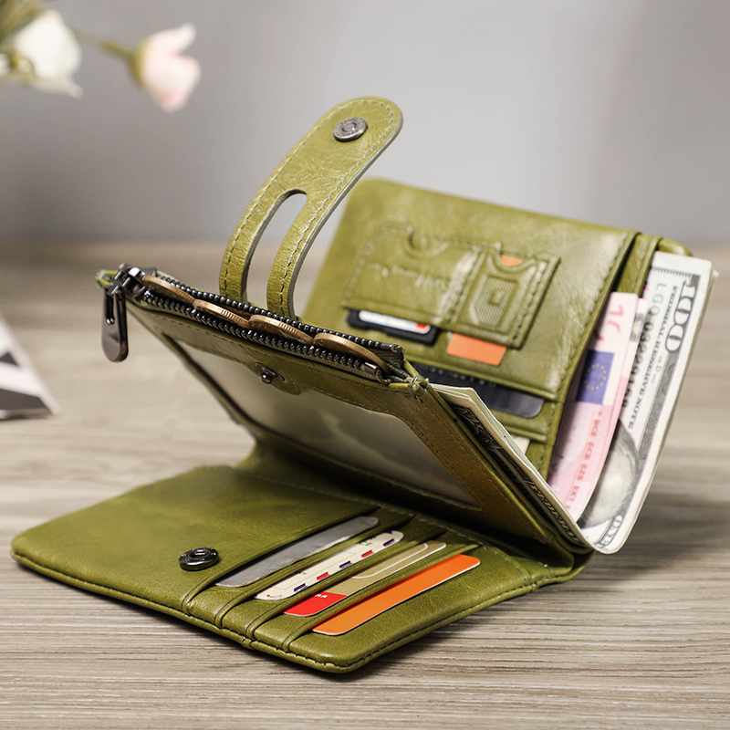CONTACT'S Genuine Leather AirTag Wallets for Women RFID Card Holder Fashion Zipper Coin Purse Female Money Clip Women's Wallet