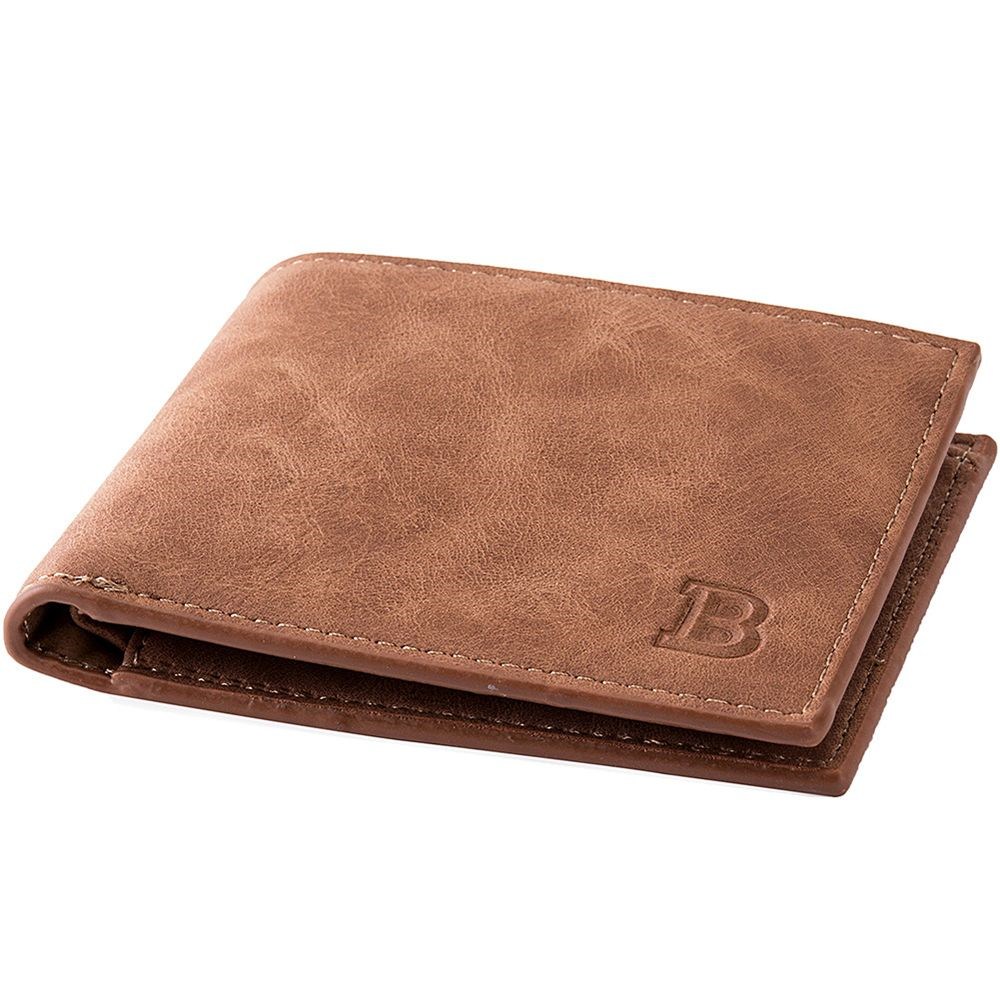 1Pc PU Leather Retro Short Men's Luxury Business Wallet Card Holder 2 Folding Open Solid Color Letters Engraving Coin Purses
