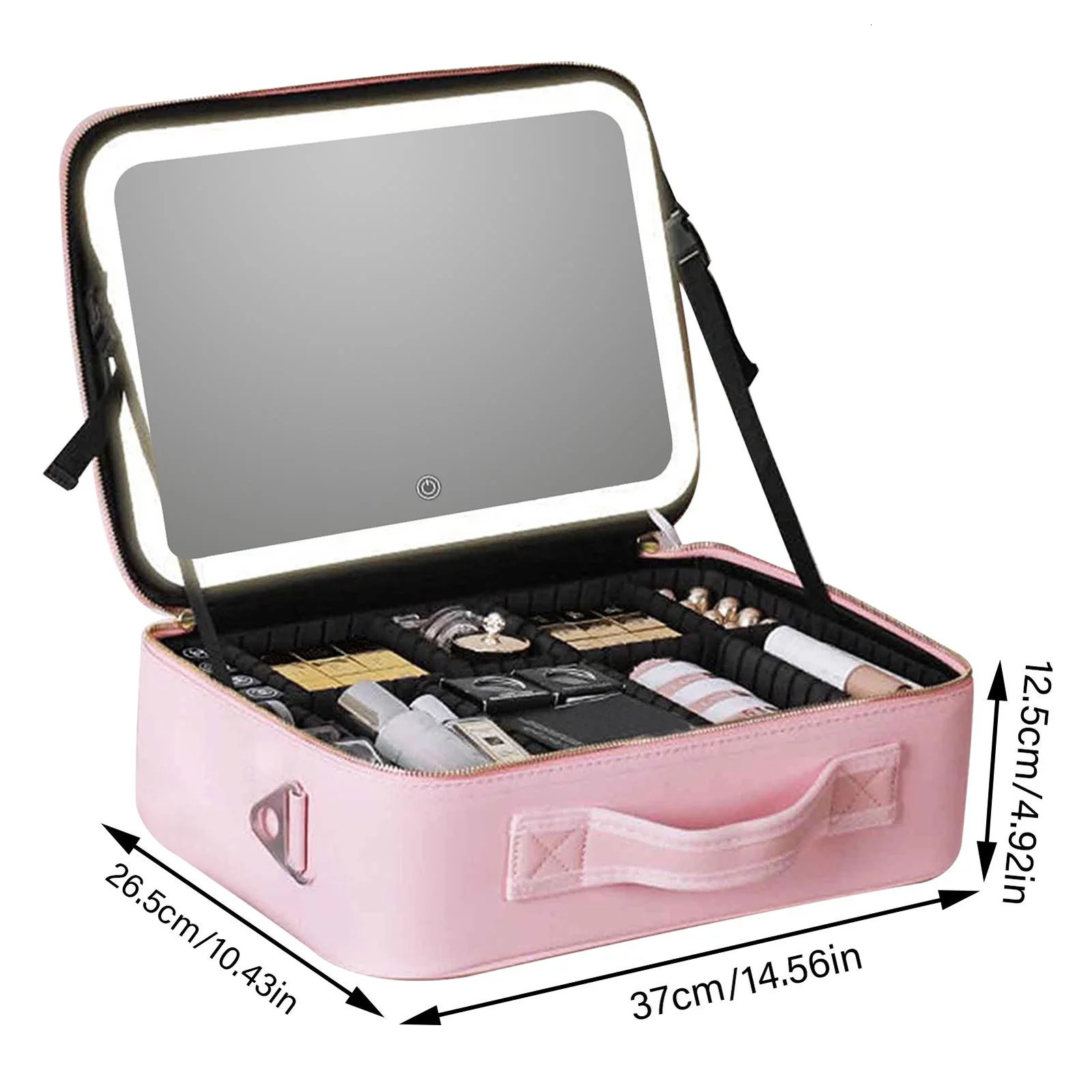 Smart LED Makeup Bag with Mirror and Compartments Waterproof PU Leather Travel Makeup Box 241106