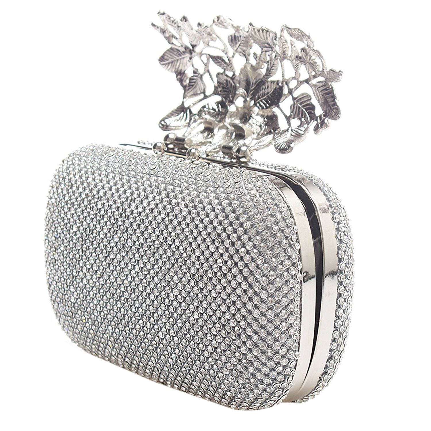 2018 new Fashion and high quality Boutique Unique Clasp Silver Diamante Crystal Diamond Evening bag Clutch Purse Party Bridal