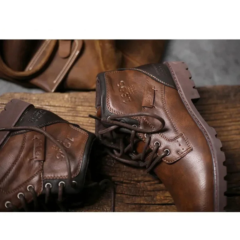Genuine Leather Ankle Plus Size High Top Shoes Fashion Work Casual Desert Autumn Outdoor Mens Training Boots 241106