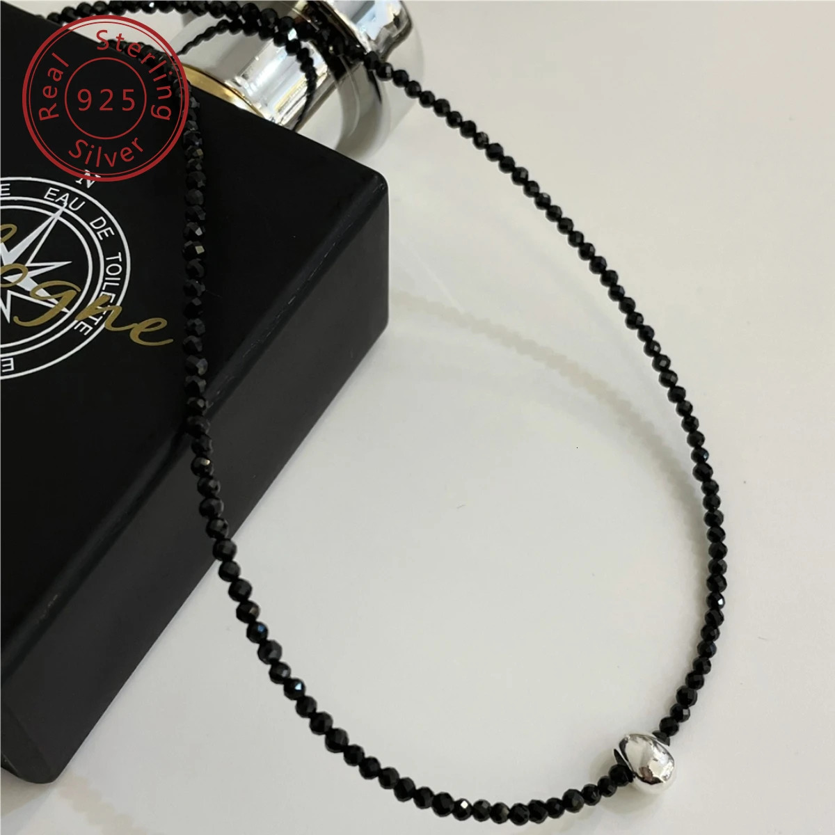 925 silver bean black spinel necklace Korean style minimalist style suitable for daily travel 241107