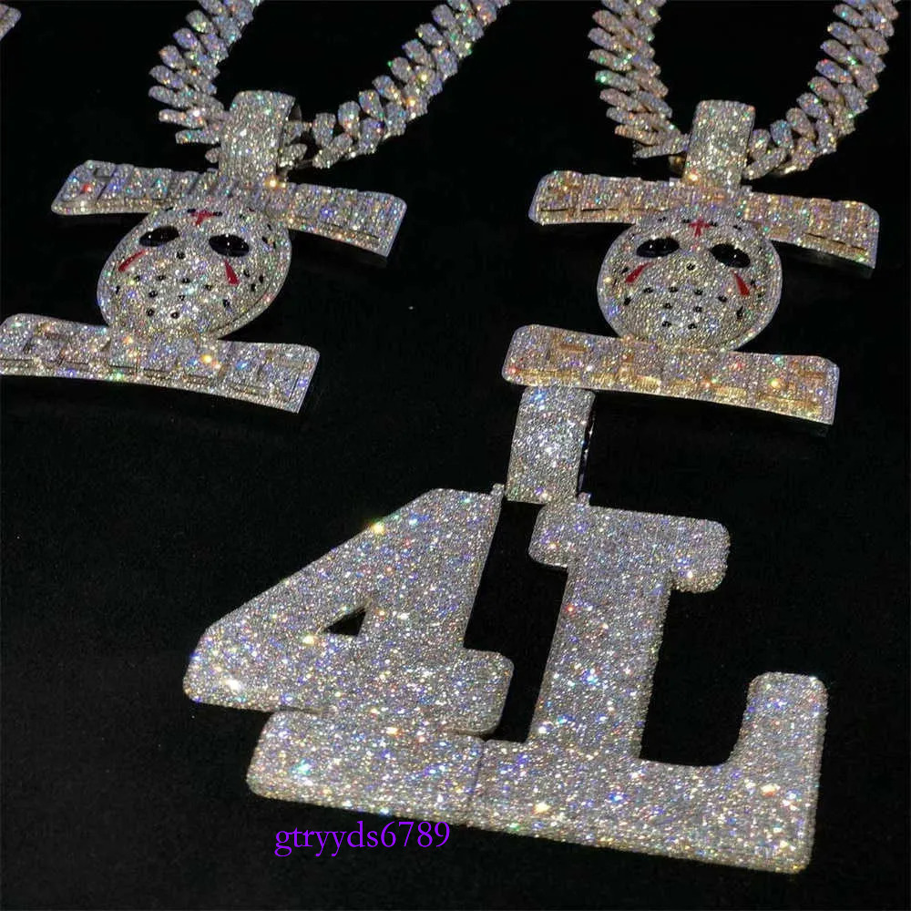 Custom Hip Hop Jewelry Rapper Letter Iced Out Baguette Initial Vvs Moissanite Pendant