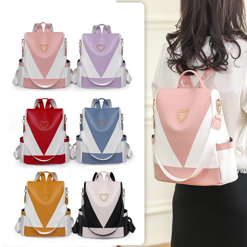 PU Leather Antio-theft Women's Backpack Waterproof Nylon School Bags For Teenage Girls High Quality Fashion Travel Tote Packbag