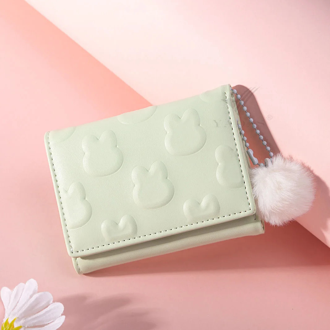 Rabbit Pattern Short Wallet Solid Color Sweet Trifold Coin Purse Classic Credit Card Holder 241029