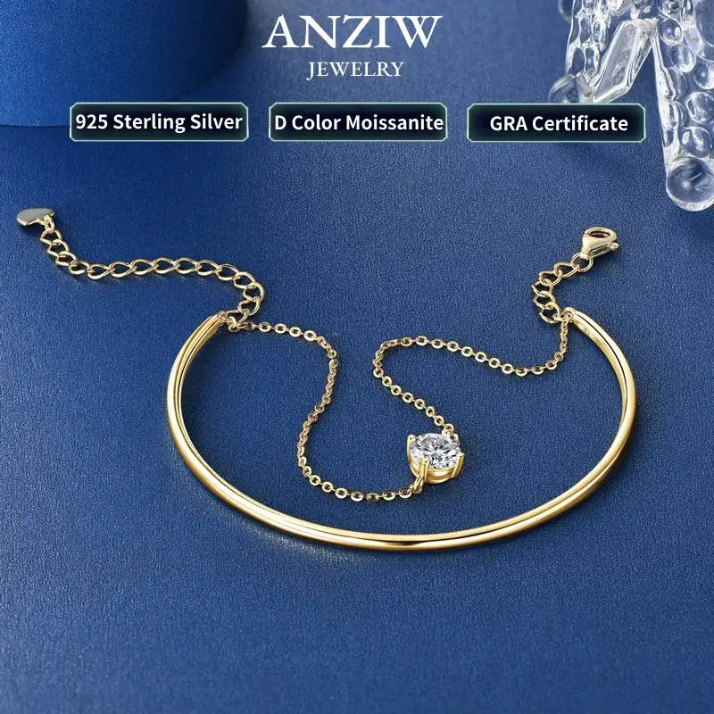 Anziw double-layer 6.5mm D-colored silica bracelet womens cuff 925 silver chain Bilayer bracelet jewelry gift 241107