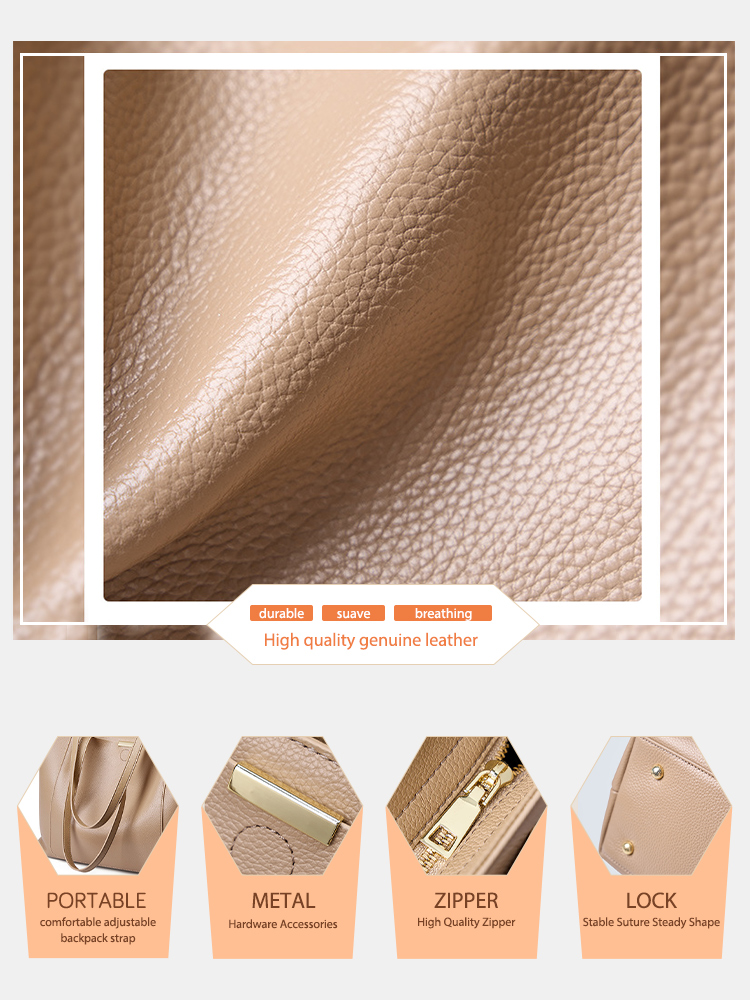 Zency Soft Cowhide Leather Women Shoulder Bag Tote Handbag Large Capacity Lady Shopping Bag Front Pocket For Notebook Phone iPad