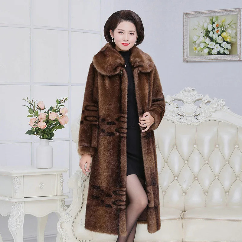 Womens Manteau womens coat Hiver middle-aged and elderly womens mink coat winter loose size 5XL mothers long faux fur warm jacket 68 241107